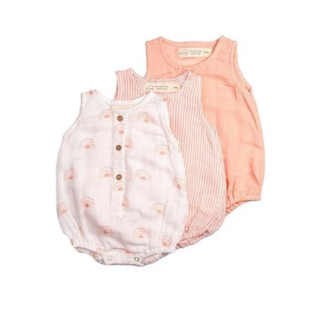 100% Organic Cotton Baby Romper Multipack/Set of 3 Infant Wear/buttoned bodysuit-RAINBOW