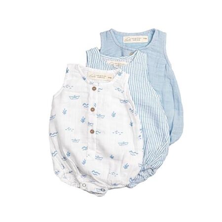 100% Organic Cotton Baby Romper Multipack/Set of 3 Infant Wear/buttoned bodysuit-BOAT