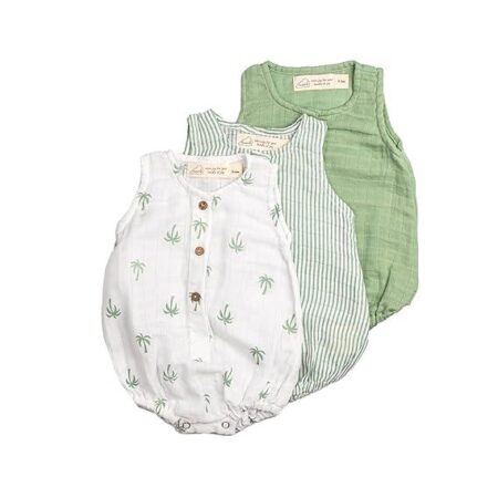 100% Organic Cotton Baby Romper Multipack/Set of 3 Infant Wear/buttoned bodysuit-PALM