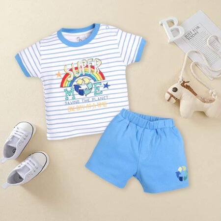 100% Pure Cotton T-shirt and Shorts Set for Baby Boys