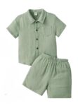 Boys Casual Lightweight Pocket Cotton Blend Printed Shirt and Shorts Set (OPT_1518)