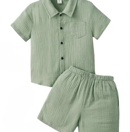 Boys Casual Lightweight Pocket Cotton Blend Printed Shirt and Shorts Set (OPT_1518)