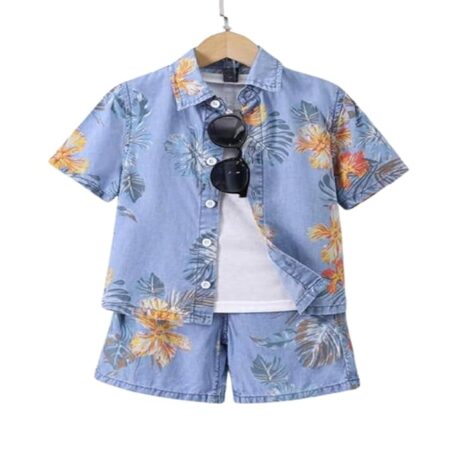 Kids Flower Print Shirt and Shorts Set Summer Cotton Co-Ord Set Half Sleeve Comfortable Stylish Outfit for Boys and Girls