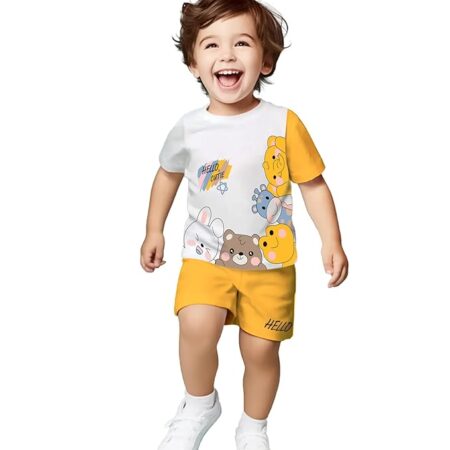 Boy's 100% Pure Cotton Premium Printed Tshirt and Shorts Co-ords Set (Pack of 1)