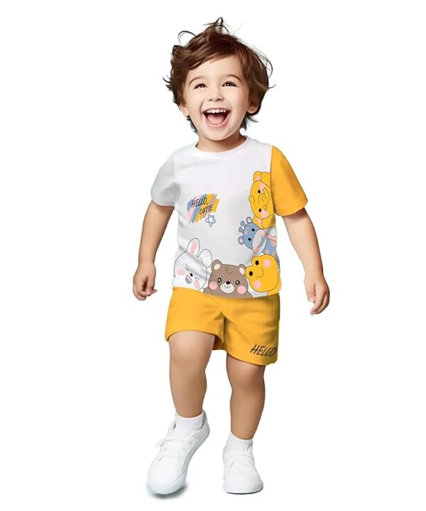 Boy's 100% Pure Cotton Premium Printed Tshirt and Shorts Co-ords Set (Pack of 1)