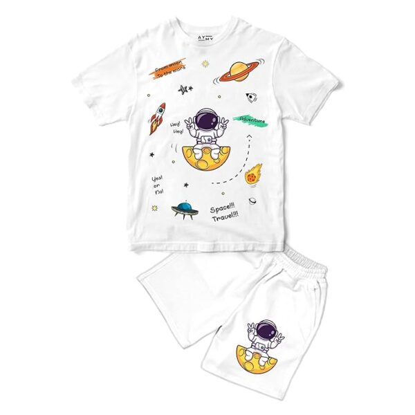 Boys Kids Cord Clothing set Printed Tshirt & Shorts,Space Astronaut Printed Design Half Sleeves CO-ORD(Tshirt and Short) || 100% Pure Soft Cotton ||Girls & Boys || Washable, Breathable, Unisex