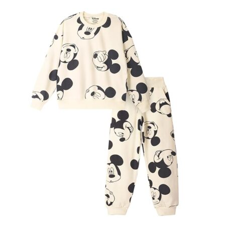 Kids Cotton Mickey And Friends Fleece Co ord Set for Boys & Girls, Sweatshirt And Joggers Clothing Set for Casual Wear