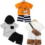 Unisex-Child Cotton Clothing Sets for Baby Boys & Baby Girls Printed Kids Clothing Sets - Unisex Clothing sets Half sleeve T-Shirt & Shorts Pack Of 3 (T84OR-T70WH-18-T83CP)