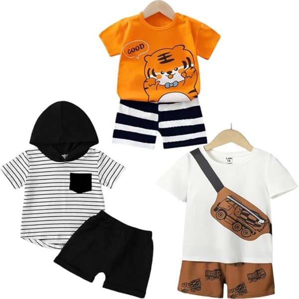 Unisex-Child Cotton Clothing Sets for Baby Boys & Baby Girls Printed Kids Clothing Sets - Unisex Clothing sets Half sleeve T-Shirt & Shorts Pack Of 3 (T84OR-T70WH-18-T83CP)