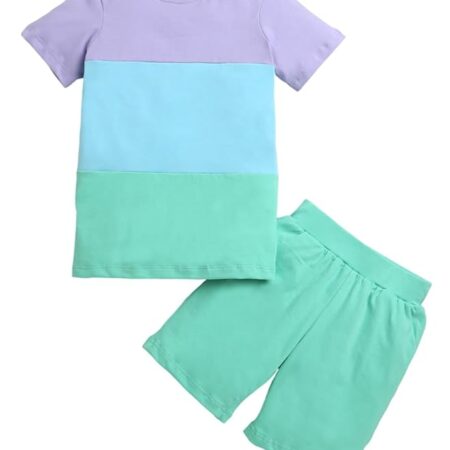 Boys Cord Set T-Shirt and Shorts | Colour Blocks | Pure Cotton Multicolor Half Sleeve Co-ord Set