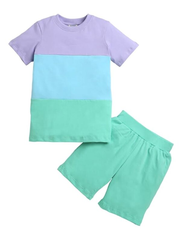 Boys Cord Set T-Shirt and Shorts | Colour Blocks | Pure Cotton Multicolor Half Sleeve Co-ord Set