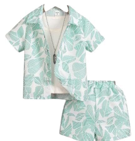 Cotton Half Sleeves Shirt with Printed Shorts for Boys|Co-Ords Set for Boys Kids Cotton Shirt Shorts Half Sleeves Tropical Print