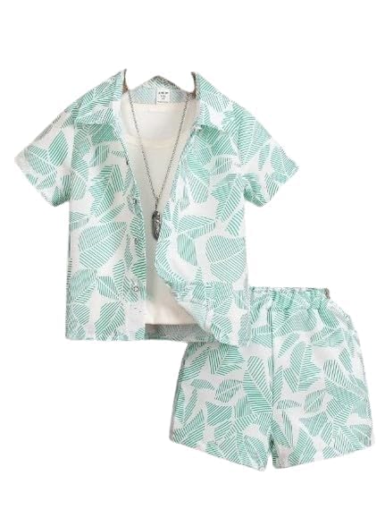 Cotton Half Sleeves Shirt with Printed Shorts for Boys|Co-Ords Set for Boys Kids Cotton Shirt Shorts Half Sleeves Tropical Print