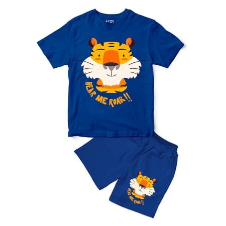 Boys Cord Clothing set Printed Tshirt & Shorts,Hear me Roar Tiger Printed Design Half Sleeves Coord (Tshirt and Short) || 100% Pure Soft Cotton ||Girls & Boys || Washable, Breathable, Unisex