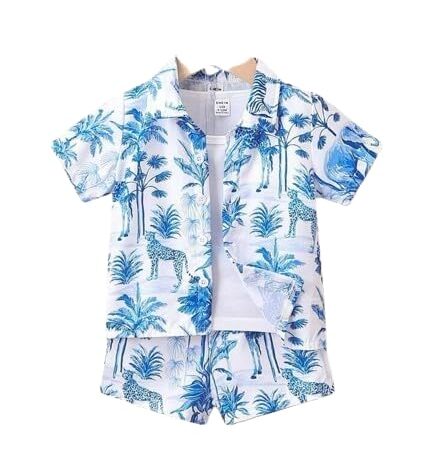 Baby Boy Summer Clothing Set Toddler Button Down Printed Shirts with Shorts Short Sleeve Top Shorts Outfit Fancy Co-ords Set Kid's