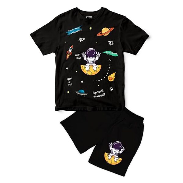Boys Kids Cord Clothing set Printed Tshirt & Shorts,Space Astronaut Printed Design Half Sleeves CO-ORD(Tshirt and Short) || 100% Pure Soft Cotton ||Girls & Boys || Washable, Breathable, Unisex