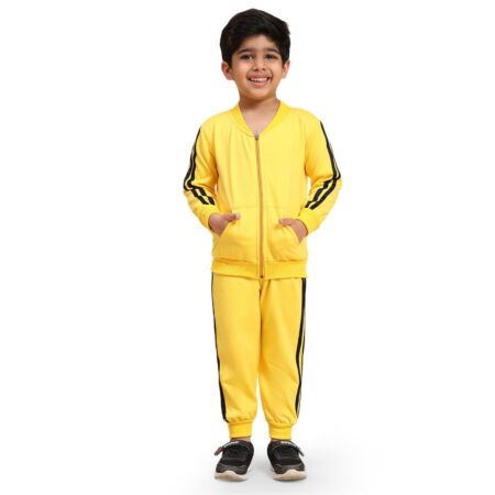 AMEEHA Kids Winter Wear Strip Tracksuit Jacket with Pants Clothing Set for Boys & Girls