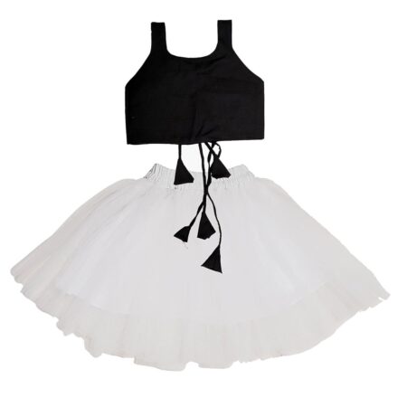 ANNECA Kid's baby girl's designer Printed cotton Blend crop top and naylon soft net knee lenth skirt clothing set