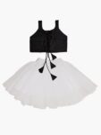 Kid's baby girl's designer Printed cotton Blend crop top and naylon soft net knee lenth skirt clothing set