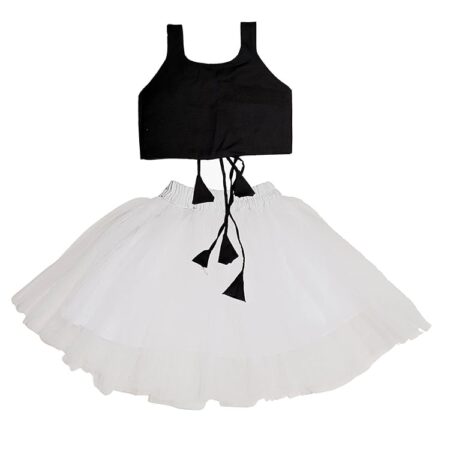 Kid's baby girl's designer Printed cotton Blend crop top and naylon soft net knee lenth skirt clothing set