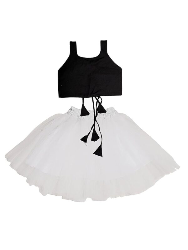 Kid's baby girl's designer Printed cotton Blend crop top and naylon soft net knee lenth skirt clothing set