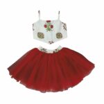 Kid's baby girl's designer Printed cotton Blend crop top and naylon soft net knee lenth skirt clothing set