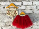 Kid's baby girl's designer Printed cotton Blend crop top and naylon soft net knee lenth skirt clothing set