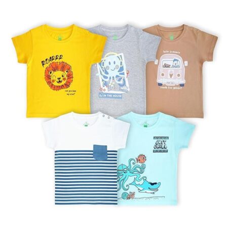 Baby Boys & Girls 100% Cotton Printed Multicolor Half Sleeve T Shirts-1121