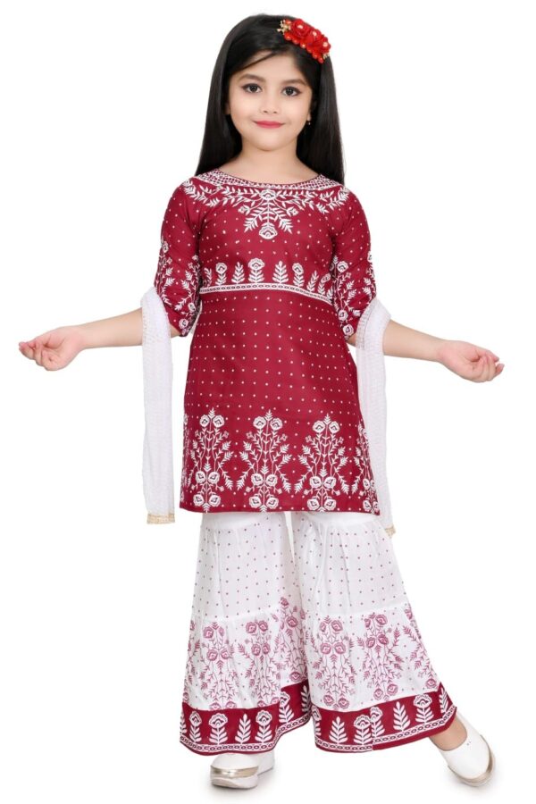 Baby Girls Ethnic Rayon Kurta Sharara Set with Dupatta (Size 2 Year & Up to 10 Year) (5-6 Years, Pink)