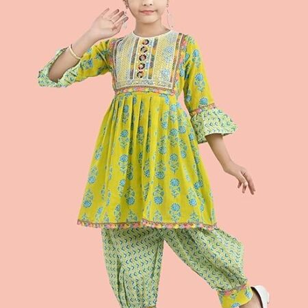 Baby Girls Ethnic Wear Cotton Kurta Sharara Set (Size 0 Months & Up To 4 Year)