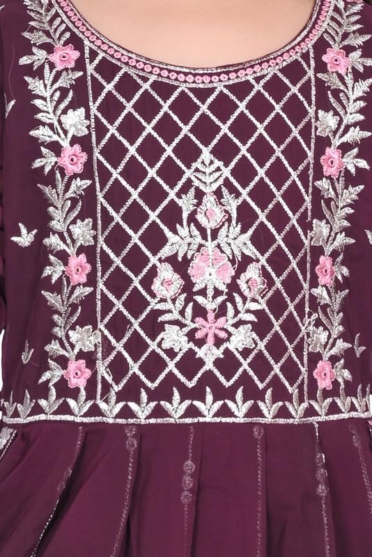 Baby Girls Georgette Regular Fit Embroidered 3/4 Sleeve Ethnic Wear Kurta and Palazzo Set with Elegant Design (SCFM_220)