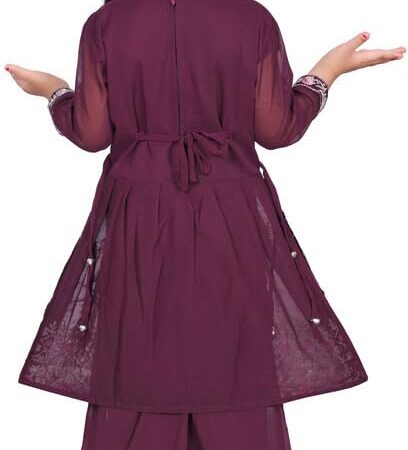 Baby Girls Georgette Regular Fit Embroidered 3/4 Sleeve Ethnic Wear Kurta and Palazzo Set with Elegant Design (SCFM_220)