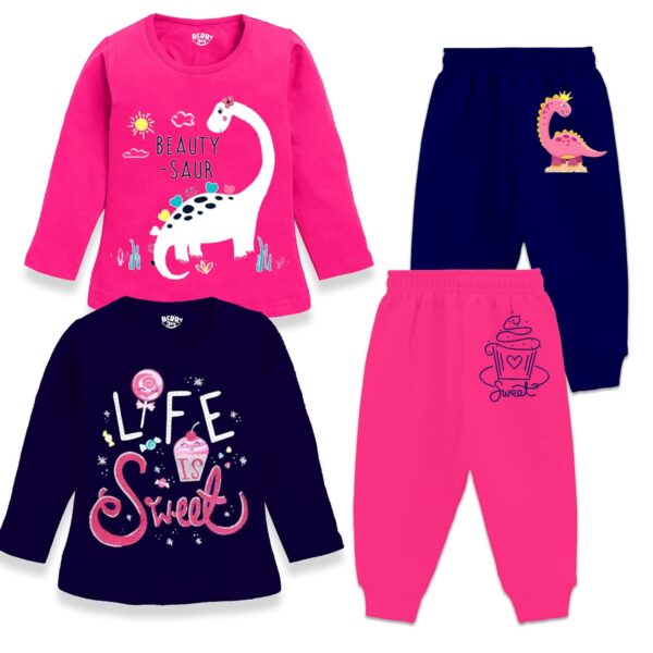 Kids Girls Tshirt and Pyjama Combo Set Pack of 2