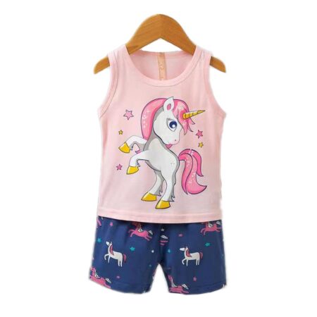 Bold N Elegant Cotton Cute Dinosaur Shark Pony Cartoon Kid Sleeveless Vest T-Shirt Shorts Set For Baby Boy's & Girls