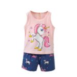 Cotton Cute Dinosaur Shark Pony Cartoon Kid Sleeveless Vest T-Shirt Shorts Set For Baby Boy's & Girls