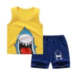 Cotton Cute Dinosaur Shark Pony Cartoon Kid Sleeveless Vest T-Shirt Shorts Set For Baby Boy's & Girls