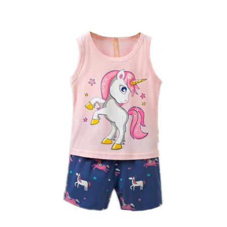 Cotton Cute Dinosaur Shark Pony Cartoon Kid Sleeveless Vest T-Shirt Shorts Set For Baby Boy's & Girls