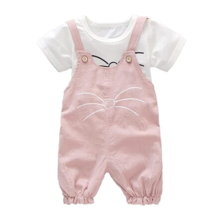 Bold N Elegant Cotton Cute Hamster Bunny Cartoon Print Half Sleeve T-Shirt Top With Dungaree Shorts Jumpsuit For Girl's Kids