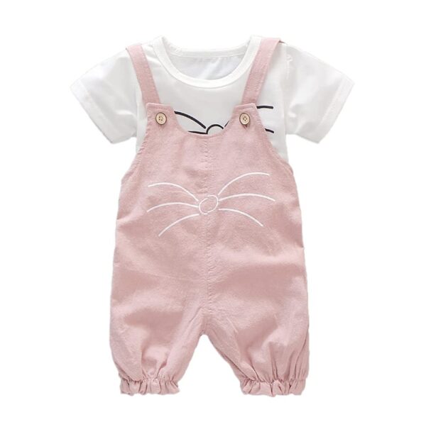 Cotton Cute Hamster Bunny Cartoon Print Half Sleeve T-Shirt Top With Dungaree Shorts Jumpsuit For Girl's Kids