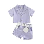 Crop Top Shirt With Shorts Belt And Purse Trendy Party Co-Ord Set Dress For Litle Girl's