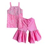 Cotton Gota Work Girl's Ethnic Suit Sleeveless Top Kurta With Sharara Palazzo Pant Traditional Clothing Set For Toddler & Tween Girls