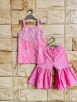 Cotton Gota Work Girl's Ethnic Suit Sleeveless Top Kurta With Sharara Palazzo Pant Traditional Clothing Set For Toddler & Tween Girls