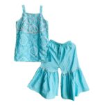 Cotton Gota Work Girl's Ethnic Suit Sleeveless Top Kurta With Sharara Palazzo Pant Traditional Clothing Set For Toddler & Tween Girls