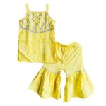 Cotton Gota Work Girl's Ethnic Suit Sleeveless Top Kurta With Sharara Palazzo Pant Traditional Clothing Set For Toddler & Tween Girls