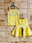Cotton Gota Work Girl's Ethnic Suit Sleeveless Top Kurta With Sharara Palazzo Pant Traditional Clothing Set For Toddler & Tween Girls