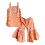 Cotton Gota Work Girl's Ethnic Suit Sleeveless Top Kurta With Sharara Palazzo Pant Traditional Clothing Set For Toddler & Tween Girls