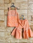 Cotton Gota Work Girl's Ethnic Suit Sleeveless Top Kurta With Sharara Palazzo Pant Traditional Clothing Set For Toddler & Tween Girls