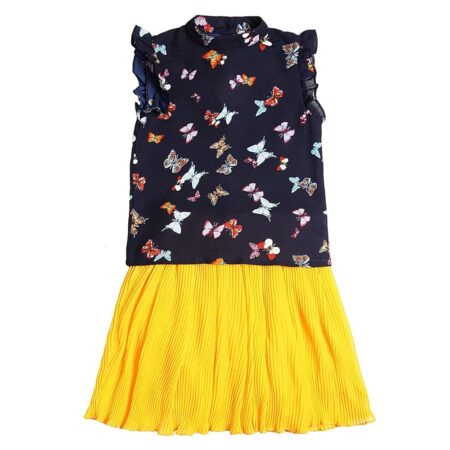 Cotton Sleeveless Cartoon Butterfly Polka Print Girl's Tshirt Top Skirt Midi Dress Set For Infant Toddler Baby Girl's