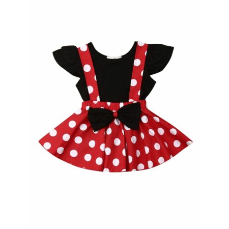 Bold N Elegant Cotton Sleeveless Cartoon Butterfly Polka Print Girl's Tshirt Top Skirt Midi Dress Set For Infant Toddler Baby Girl's