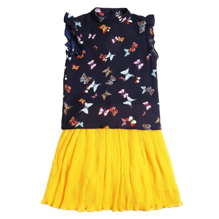 Bold N Elegant Cotton Sleeveless Cartoon Butterfly Polka Print Girl's Tshirt Top Skirt Midi Dress Set For Infant Toddler Baby Girl's